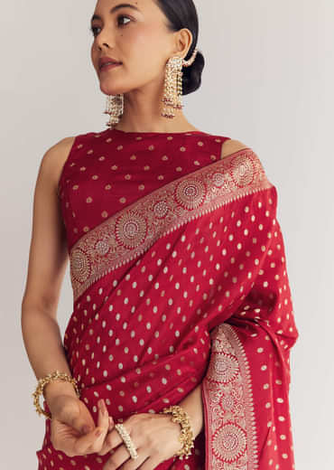Maroon Butti Work Saree With Floral Border