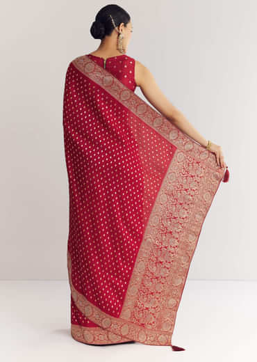 Maroon Butti Work Saree With Floral Border