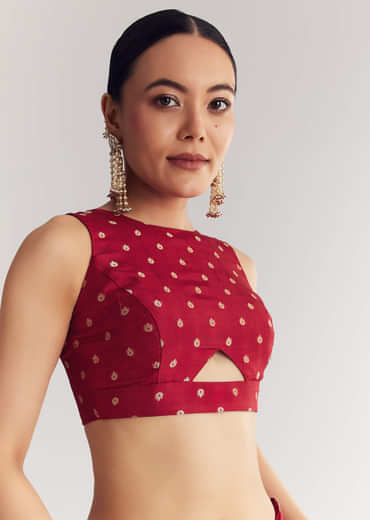 Maroon Butti Work Saree With Floral Border