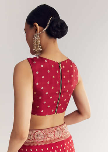 Maroon Butti Work Saree With Floral Border