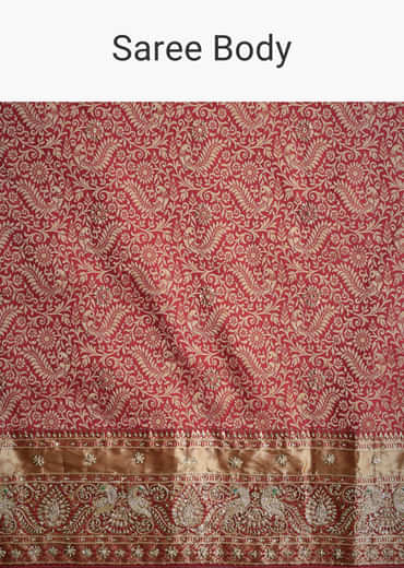 Maroon Jacquard Silk Saree With Heavy Embroidered Border And Pallu
