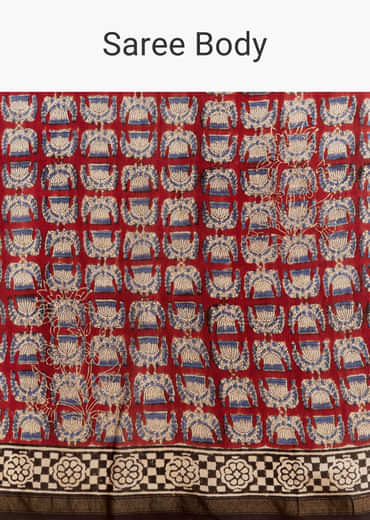 Maroon Linen Printed Saree With Traditional Ajrakh Print