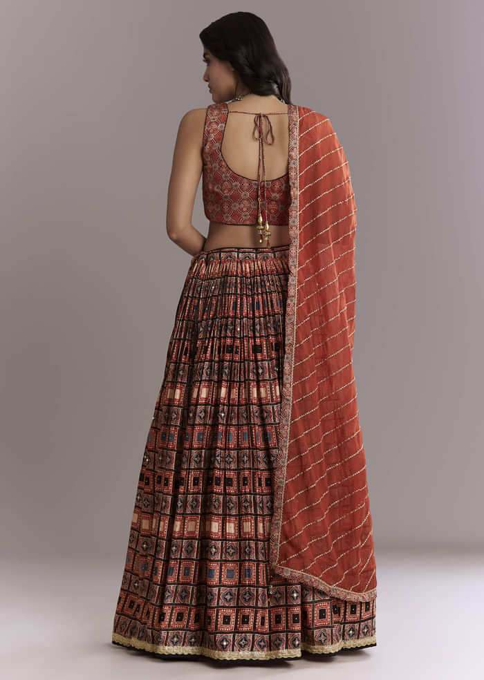 Maroon Modal Bridesmaid Lehenga With Hand Dyed Ajrakh Print