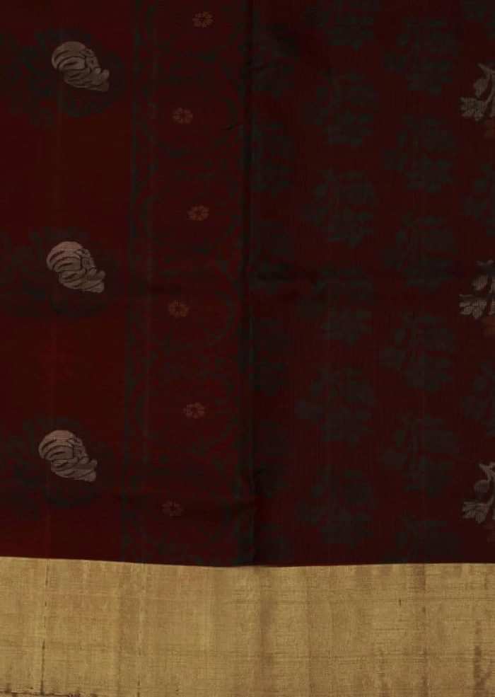 Maroon saree in rose motif weaved  all over only on Kalki