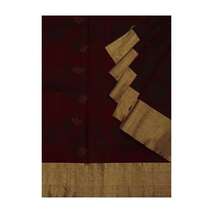 Maroon saree in rose motif weaved  all over only on Kalki