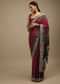 Maroon Saree In Satin With Bandhani All Over And Block Printed Brocade Pallu With Gotta Patti Embroidered Ethnic Motifs Online - Kalki Fashion