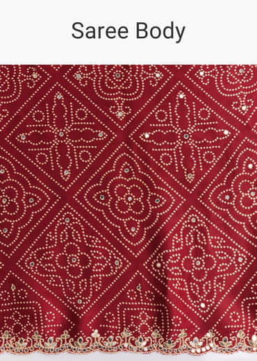 Maroon Satin Ajrakh Printed Saree With Gota And Sequins