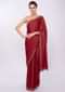 Maroon satin crepe saree with cut dana embroidered border only on Kalki
