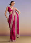 Maroon Satin Saree With Floral Embroidered Border