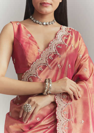 Maroon Silk Embroidered Saree With Heavy Hand Embroidery