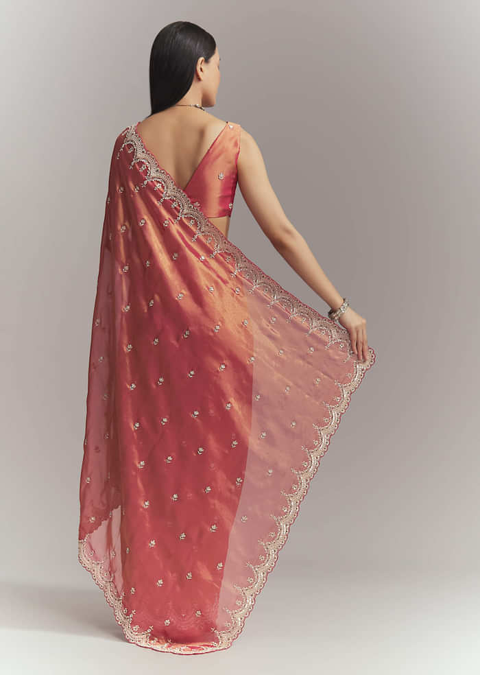 Maroon Silk Embroidered Saree With Heavy Hand Embroidery