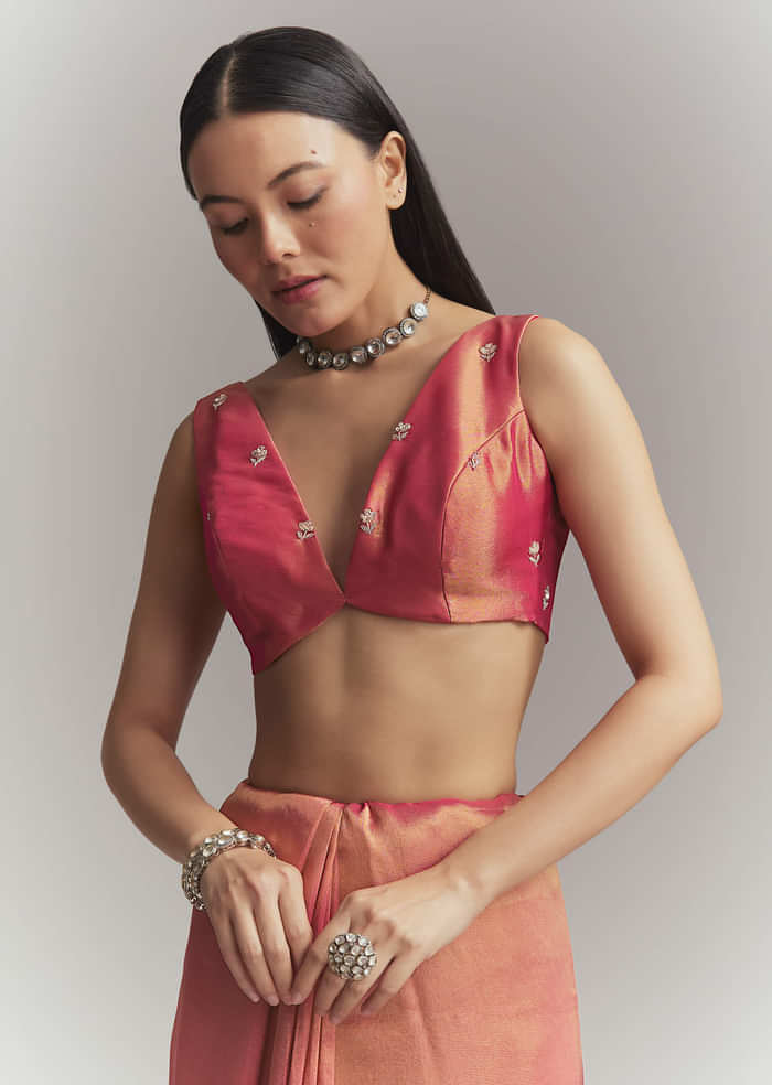 Maroon Silk Embroidered Saree With Heavy Hand Embroidery