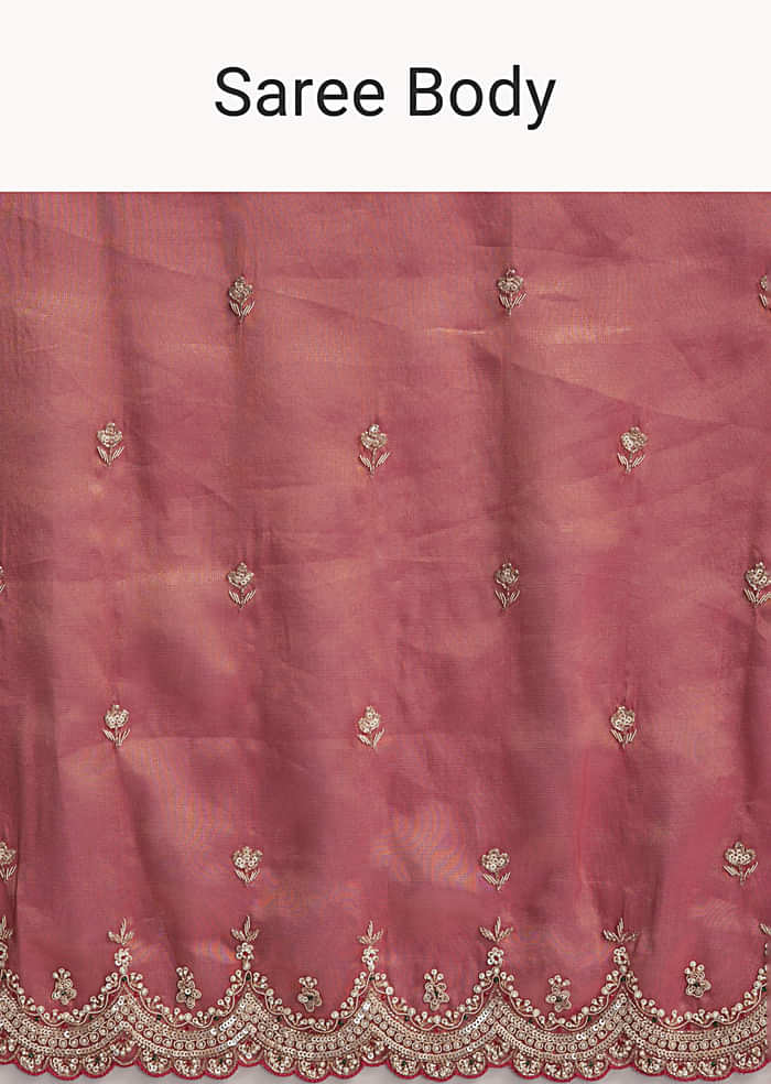 Maroon Silk Embroidered Saree With Heavy Hand Embroidery