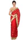 Maroon silk saree with weave embroidery only on Kalki