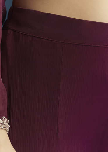Maroon Chinon Sharara Suit With Cutdana And Sequins Embroidery
