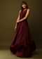 Maroon Gown With Ruched Bodice And Fancy Ruffled Hem