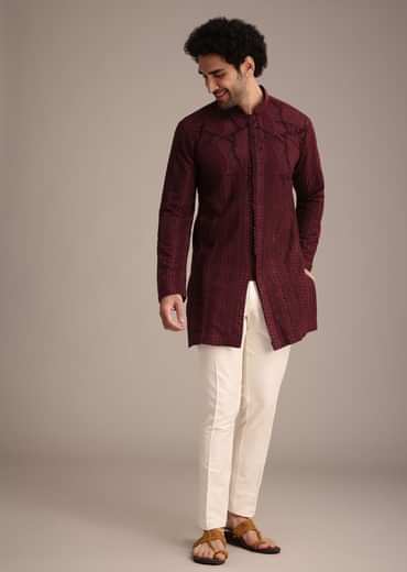 Maroon Kurta Set With Patch Work