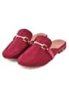 Maroon Mules In Satin With Cream Beaded Embroidery