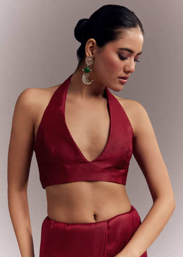 Maroon Organza Silk Saree With Floral Embroidery And Cutwork Maroon Organza Silk Saree With Floral Embroidery And Cutwork