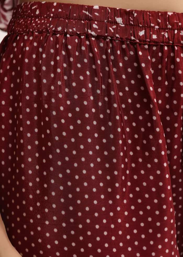 Maroon Printed Crepe Kaftan Kurta Set