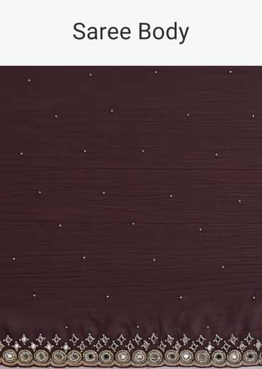 Maroon Red Satin Saree With Mirror Embroidery And Unstitched Blouse