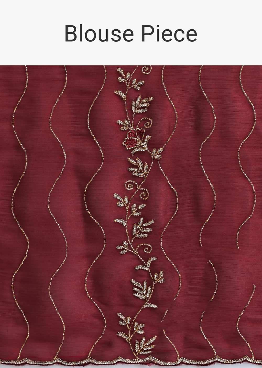Maroon Red Tissue Saree With Cut Dana Embroidery And Unstitched Blouse