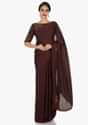 Maroon saree embellished in kundan embroidery only at Kalki