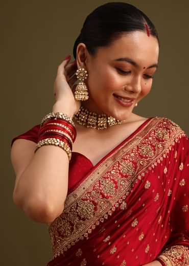 Maroon Satin Zardosi And Cutdana Embroidered Saree