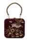 Maroon sequins and cutdana clutch in floral and bird motif