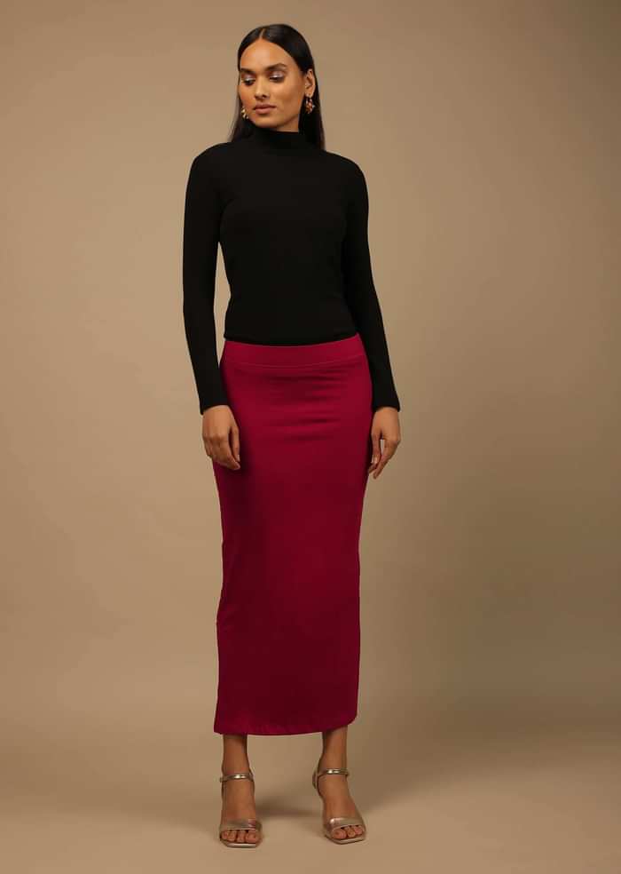 Maroon Shapewear Saree Petticoat In Cotton Lycra With Elastic Waistband And Slit