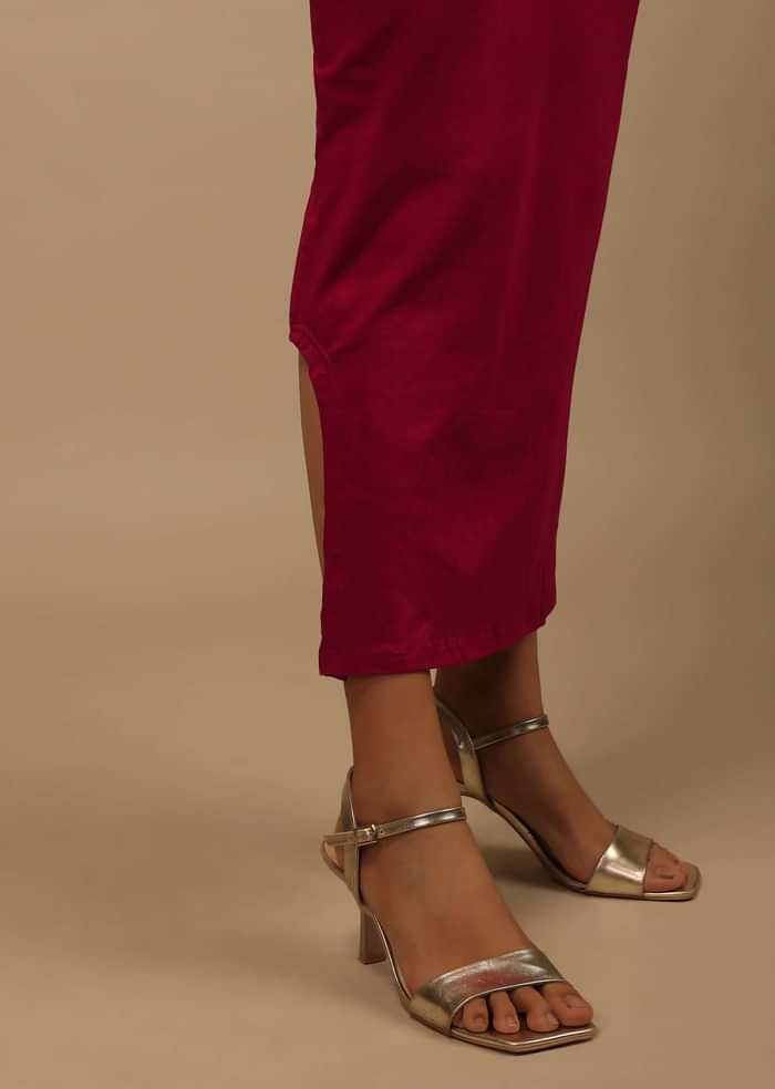 Maroon Shapewear Saree Petticoat In Cotton Lycra With Elastic Waistband And Slit