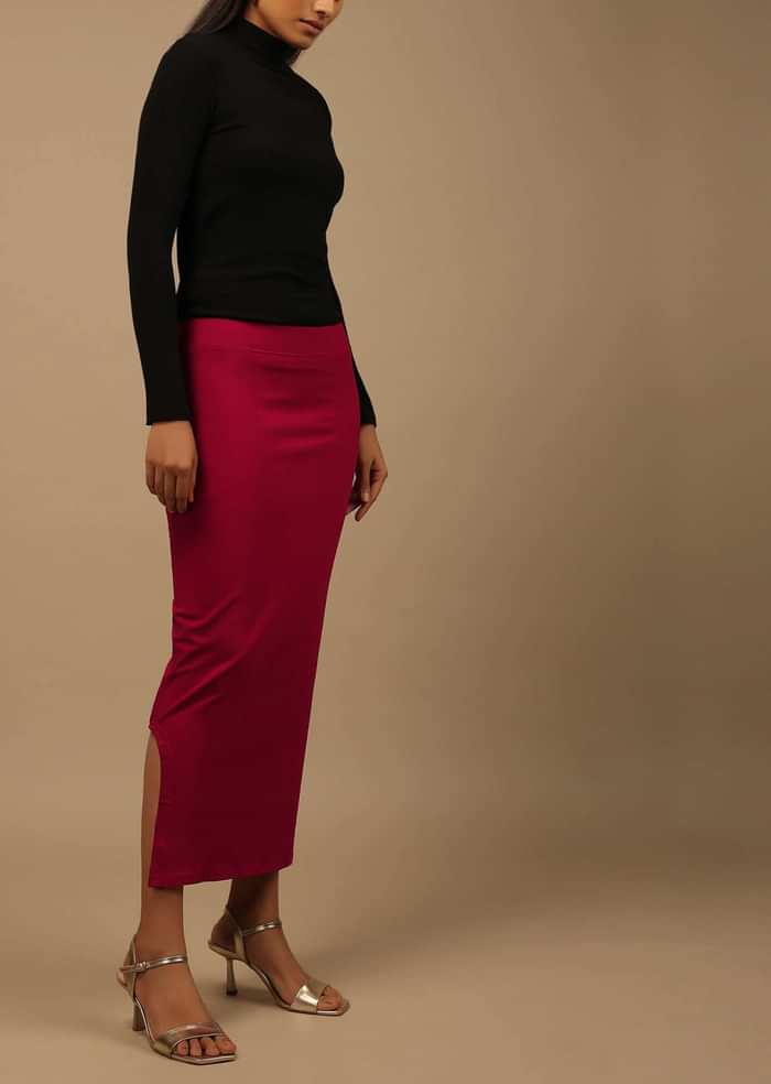 Maroon Shapewear Saree Petticoat In Cotton Lycra With Elastic Waistband And Slit