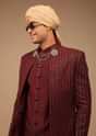 Maroon Sherwani With Thread And Sequins Work