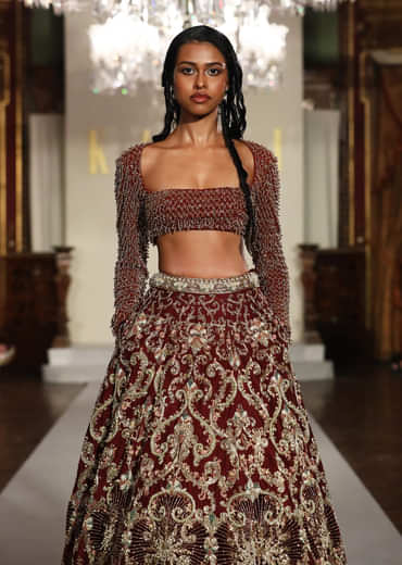 Maroon Silk Bridal Lehenga With Zardosi And Sequins Embroidery