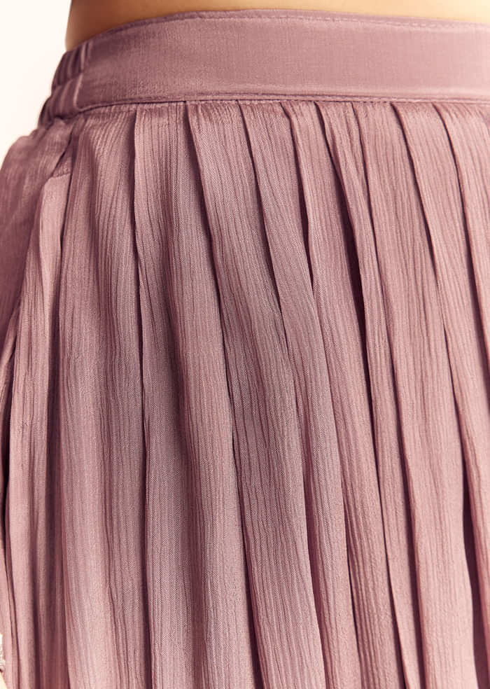 Mauve Pink Chinon Kurta Palazzo Set With Moti Work