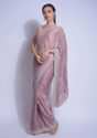 Mauve Pink Saree In Chiffon Satin With Cut Dana And Stones In Checks Pattern Online - Kalki Fashion