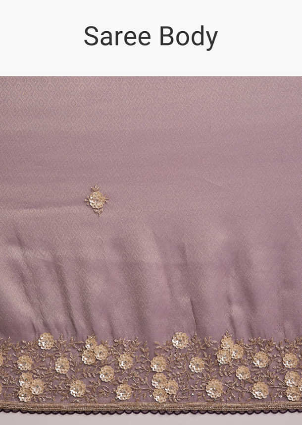 Mauve Purple Jacquard Tissue Saree With Heavy Hand Embroidery Mauve Purple Jacquard Tissue Saree With Heavy Hand Embroidery