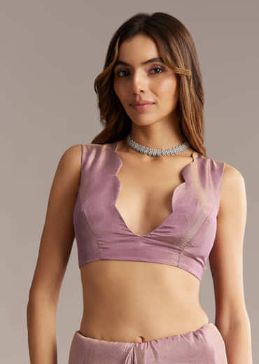 Mauve Tissue Saree With Cutdana And Bead Embroidery