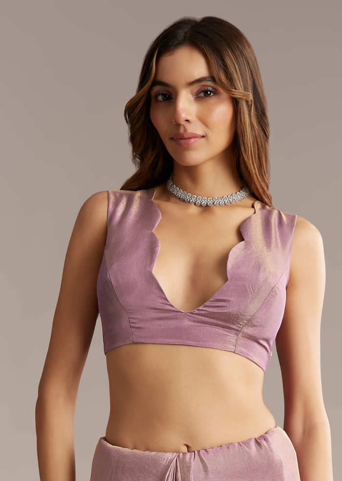 Mauve Tissue Saree With Cutdana And Bead Embroidery