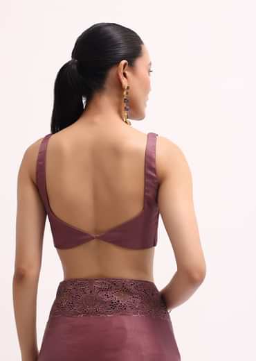 Mauve Cutwork Tussar Saree With Unstitched Blouse