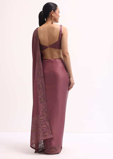 Mauve Cutwork Tussar Saree With Unstitched Blouse