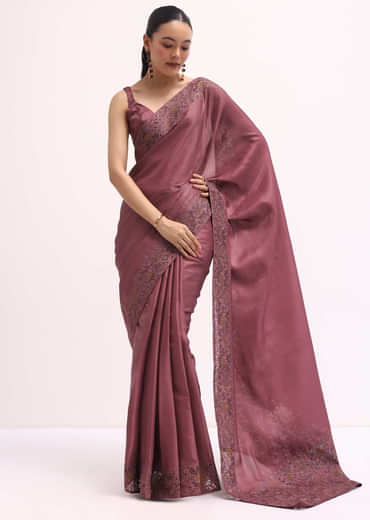 Mauve Cutwork Tussar Saree With Unstitched Blouse