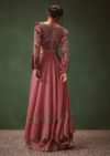 Mauve Embroidered Anarkali Suit With Flared Palazzo Pant