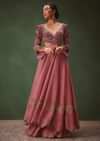 Mauve Embroidered Anarkali Suit With Flared Palazzo Pant