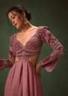 Mauve Embroidered Anarkali Suit With Flared Palazzo Pant