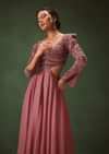 Mauve Embroidered Anarkali Suit With Flared Palazzo Pant
