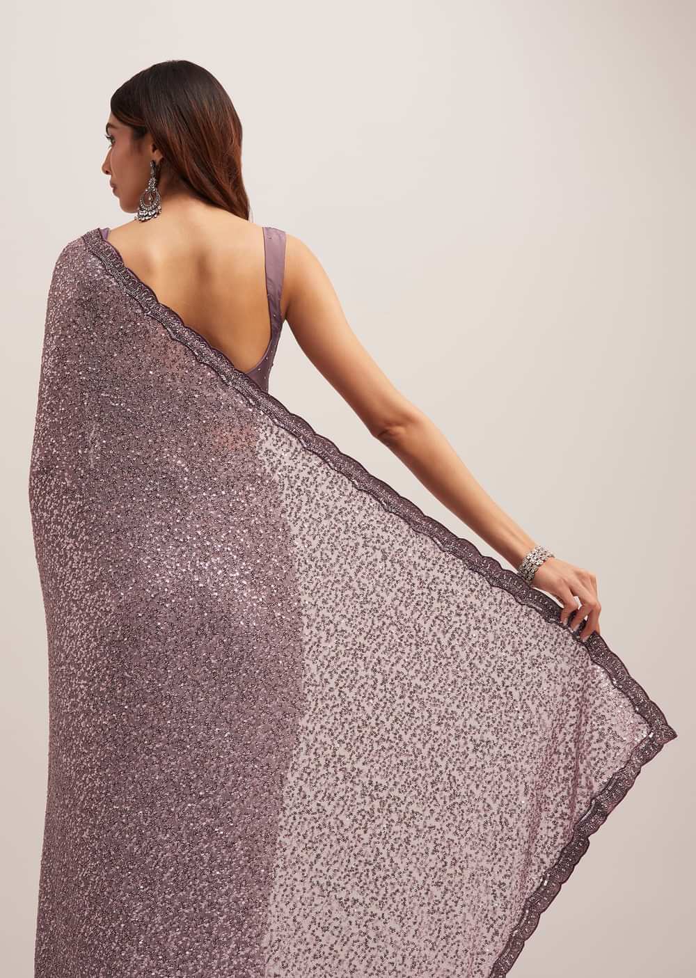 Mauve Half AndHalf Sequins Embroidered Saree