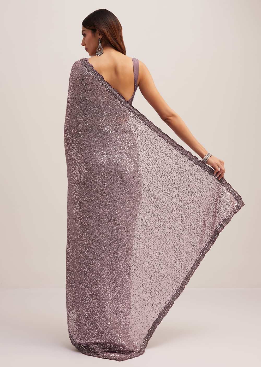 Mauve Half AndHalf Sequins Embroidered Saree