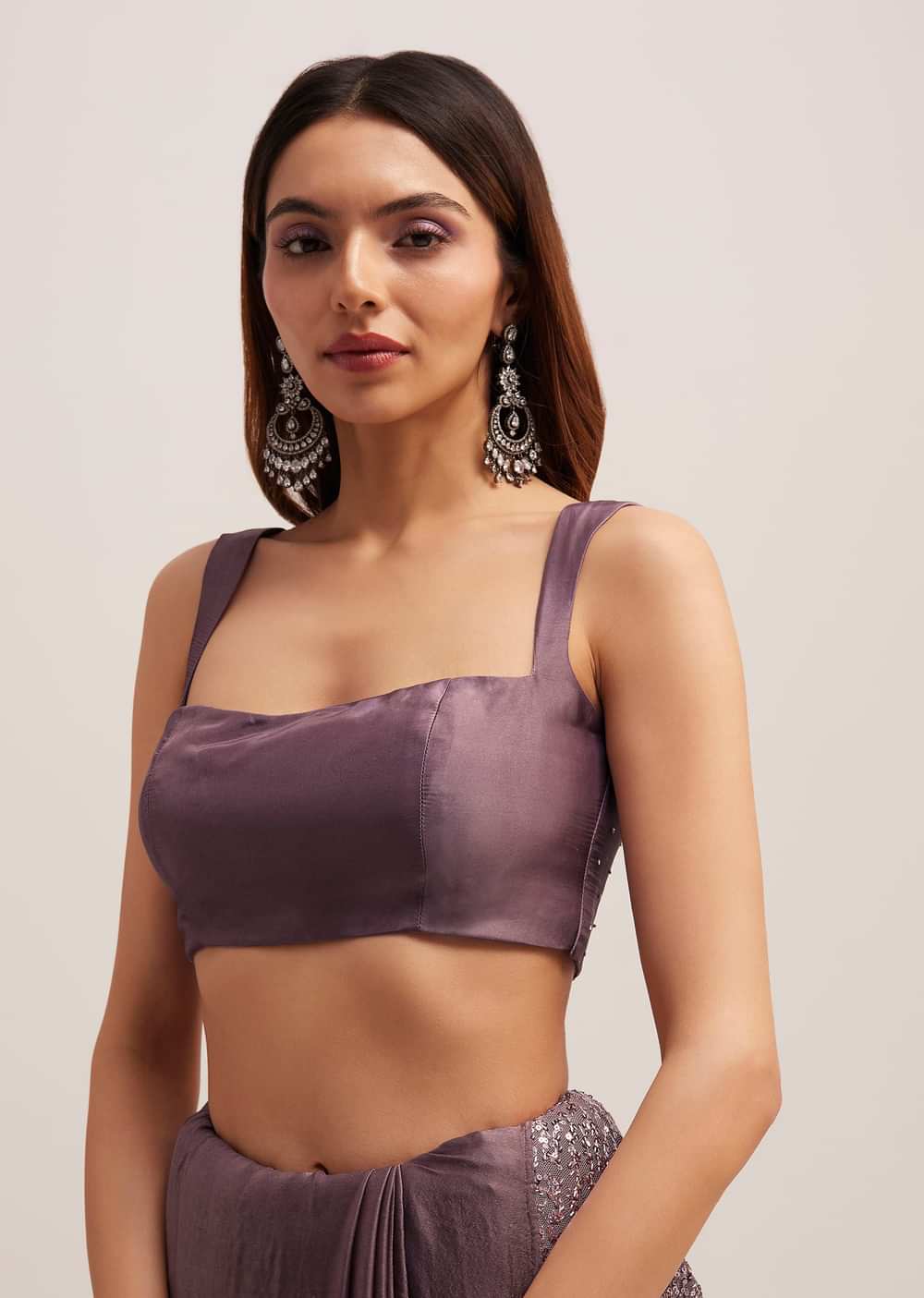 Mauve Half AndHalf Sequins Embroidered Saree