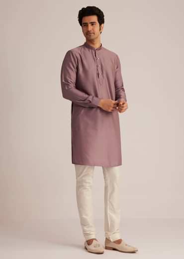 Mauve Kurta Pant Set With Embroidered Nehru Jacket